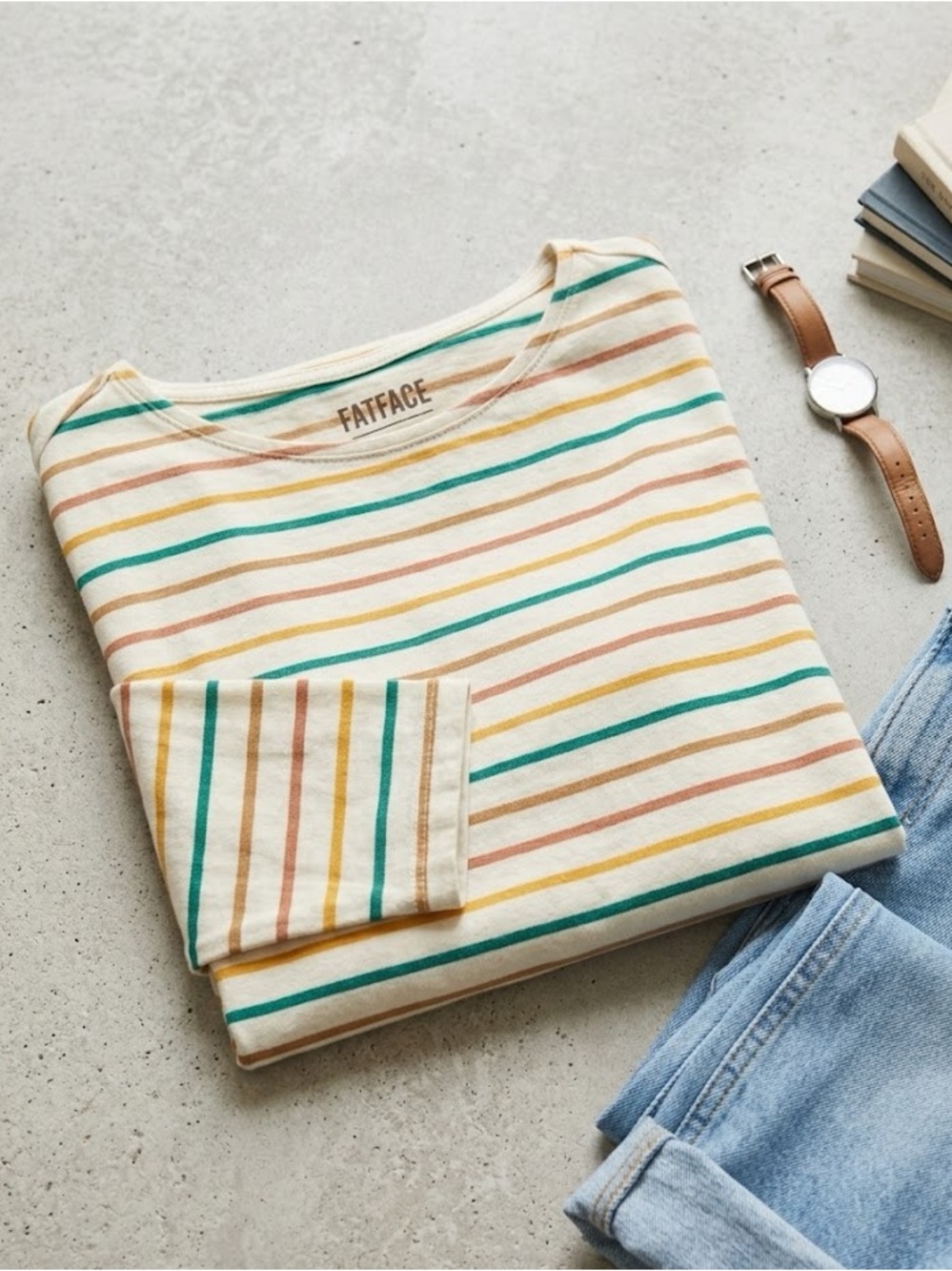 Fat Face Ivory Striped Long Sleeve Tee - Size 10